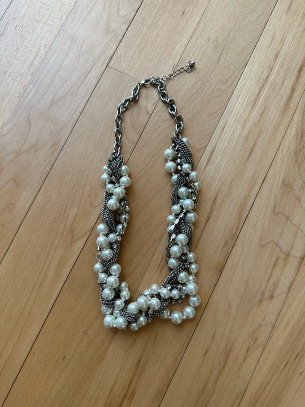 Silver-Tone Braided Pearl Statement Necklace
